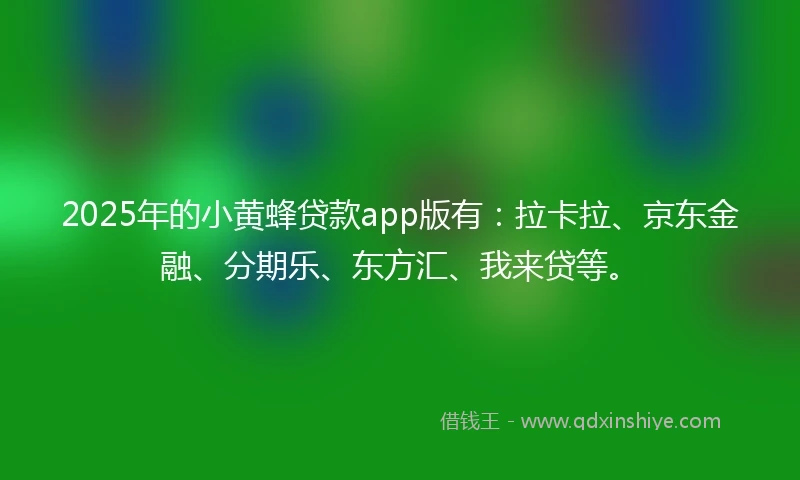 2025年的小黄蜂贷款app版有：拉卡拉、京东金融、分期乐、东方汇、我来贷等。