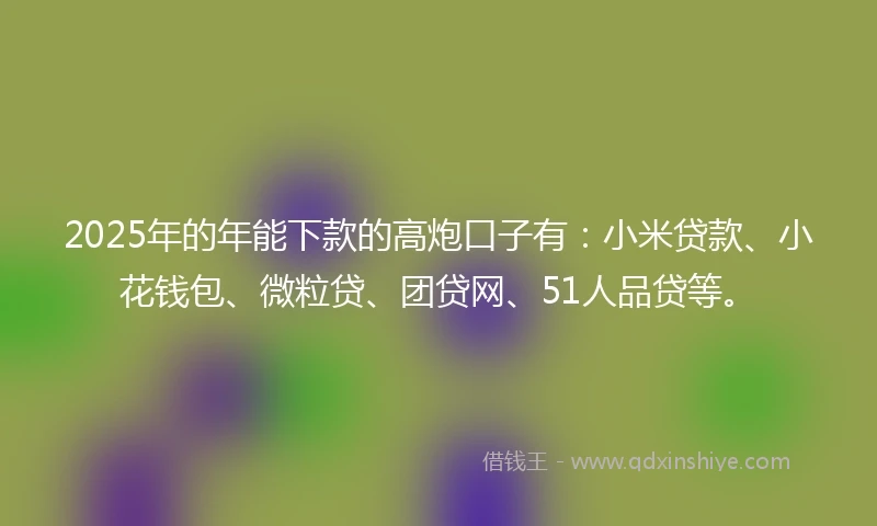 2025年的年能下款的高炮口子有：小米贷款、小花钱包、微粒贷、团贷网、51人品贷等。