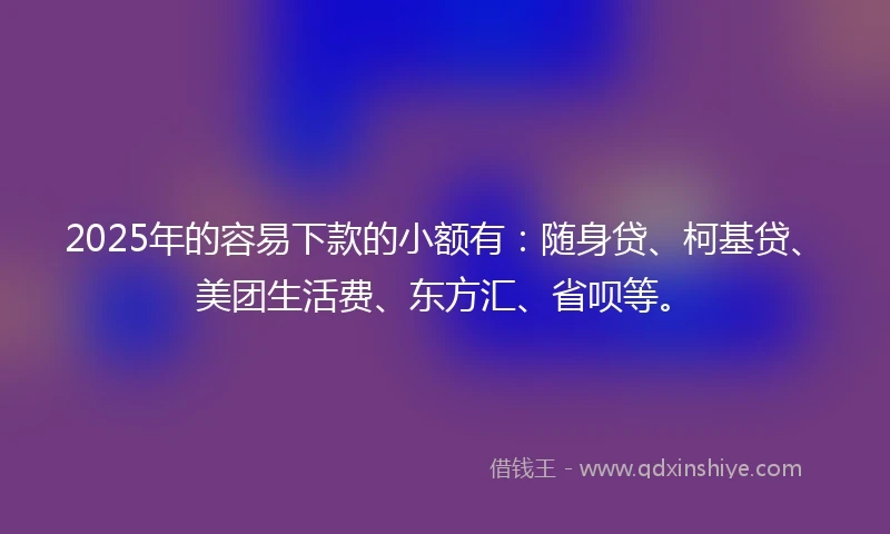 2025年的容易下款的小额有：随身贷、柯基贷、美团生活费、东方汇、省呗等。