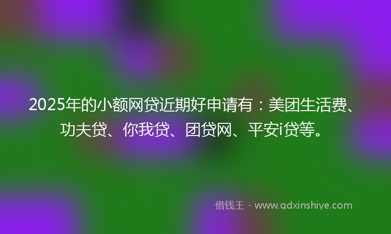 2025年的小额网贷近期好申请有：美团生活费、功夫贷、你我贷、团贷网、平安i贷等。