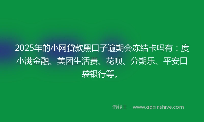 2025年的小网贷款黑口子逾期会冻结卡吗有：度小满金融、美团生活费、花呗、分期乐、平安口袋银行等。