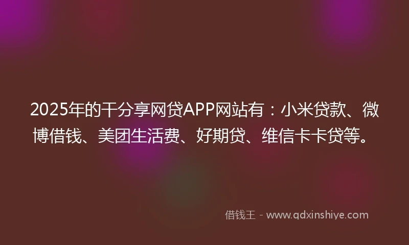 2025年的干分享网贷APP网站有：小米贷款、微博借钱、美团生活费、好期贷、维信卡卡贷等。
