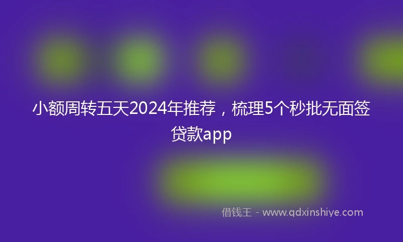 小额周转五天2024年推荐，梳理5个秒批无面签贷款app