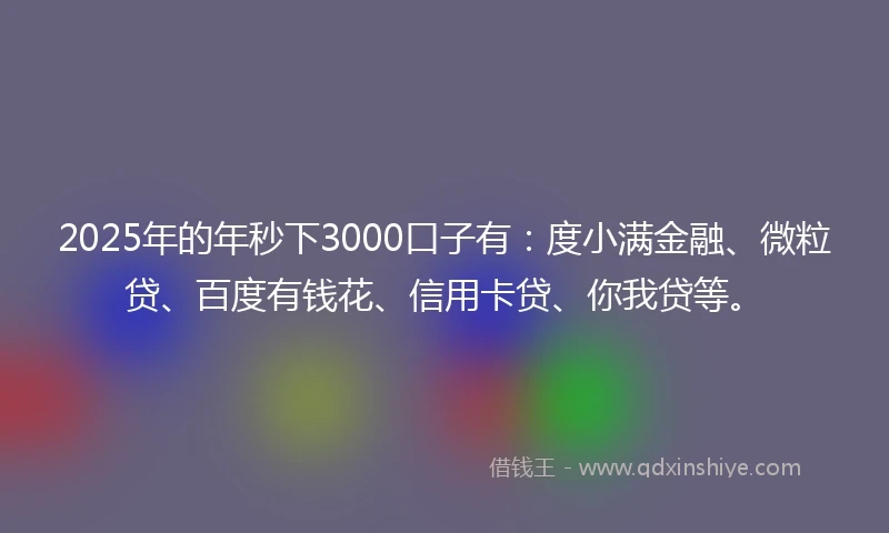 2025年的年秒下3000口子有：度小满金融、微粒贷、百度有钱花、信用卡贷、你我贷等。
