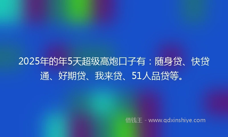 2025年的年5天超级高炮口子有：随身贷、快贷通、好期贷、我来贷、51人品贷等。