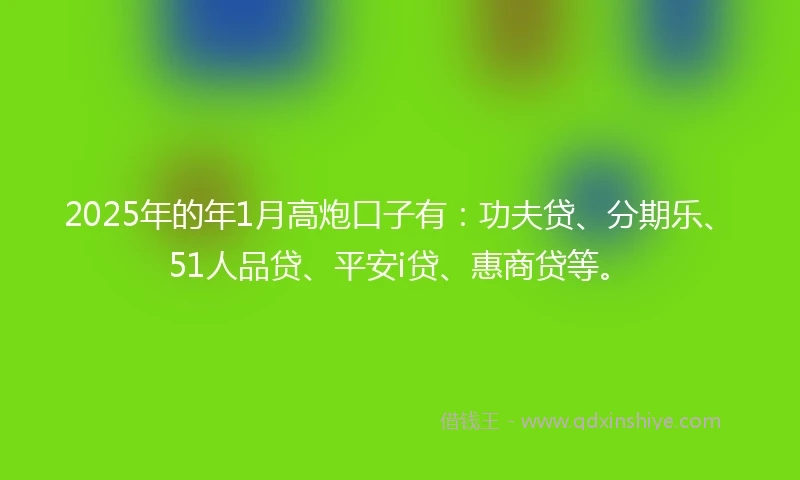 2025年的年1月高炮口子有：功夫贷、分期乐、51人品贷、平安i贷、惠商贷等。