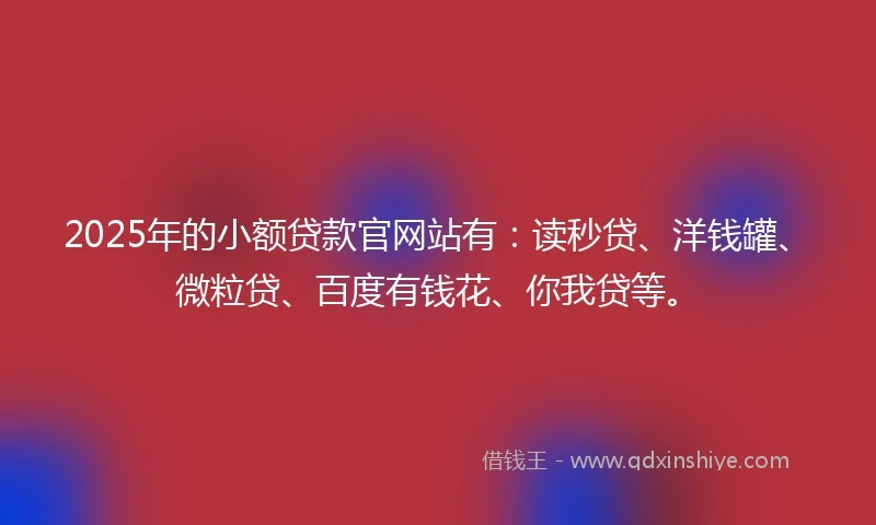 2025年的小额贷款官网站有：读秒贷、洋钱罐、微粒贷、百度有钱花、你我贷等。