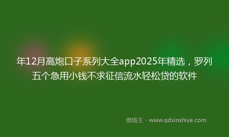 年12月高炮口子系列大全app2025年精选，罗列五个急用小钱不求征信流水轻松贷的软件