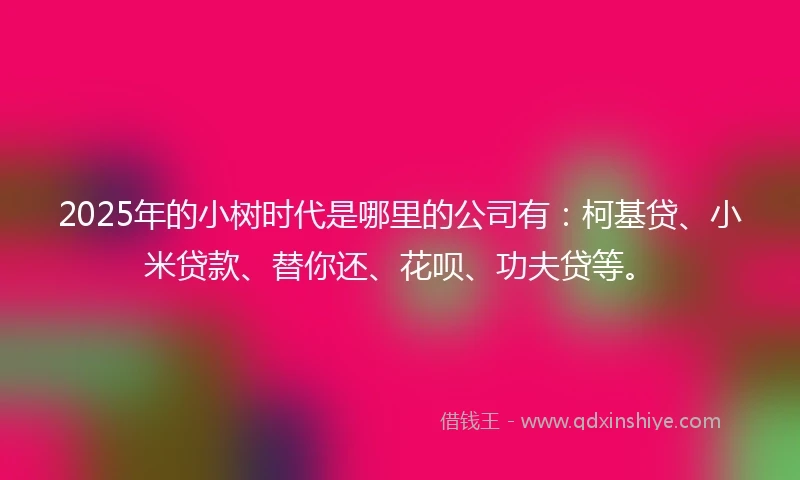 2025年的小树时代是哪里的公司有:柯基贷、小米贷款、替你还、花呗、功夫贷等。