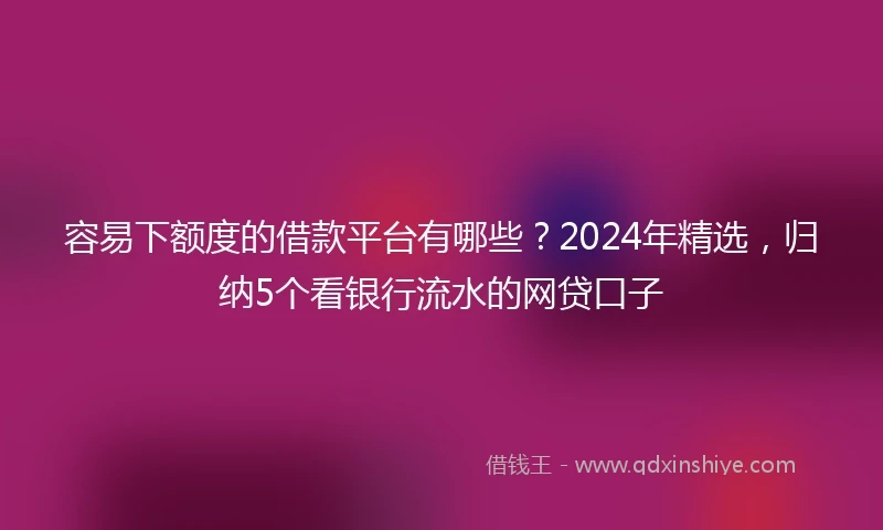 容易下额度的借款平台有哪些？2024年精选，归纳5个看银行流水的网贷口子