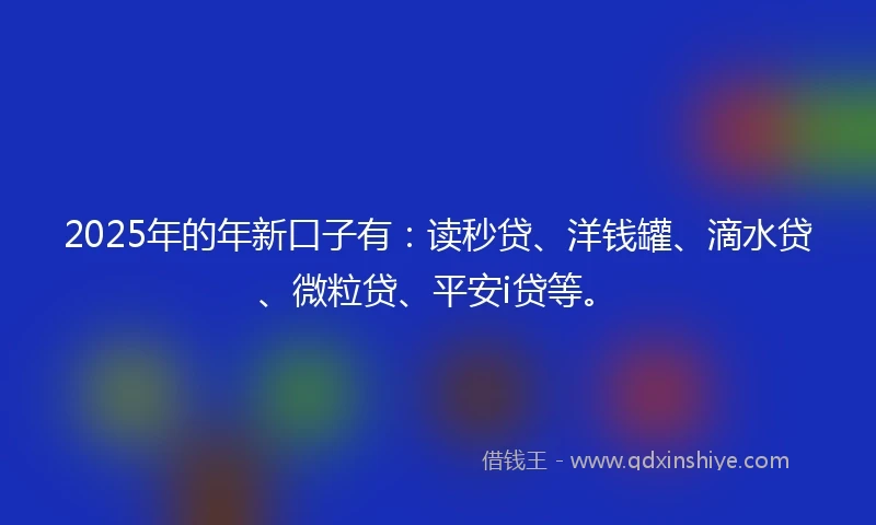 2025年的年新口子有：读秒贷、洋钱罐、滴水贷、微粒贷、平安i贷等。