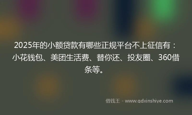 2025年的小额贷款有哪些正规平台不上征信有：小花钱包、美团生活费、替你还、投友圈、360借条等。