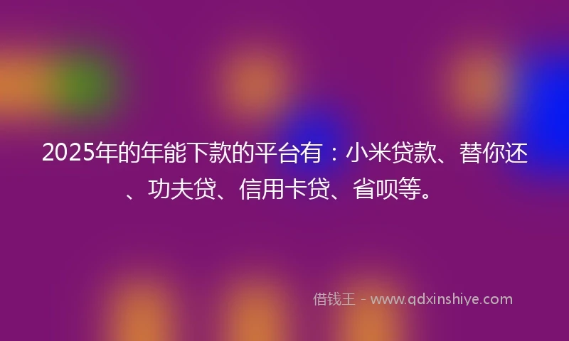 2025年的年能下款的平台有：小米贷款、替你还、功夫贷、信用卡贷、省呗等。