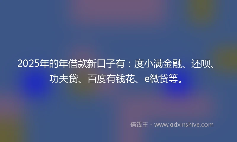 2025年的年借款新口子有：度小满金融、还呗、功夫贷、百度有钱花、e微贷等。