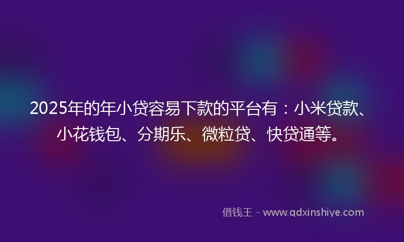 2025年的年小贷容易下款的平台有：小米贷款、小花钱包、分期乐、微粒贷、快贷通等。