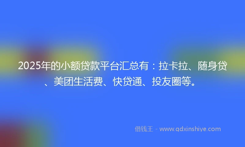 2025年的小额贷款平台汇总有：拉卡拉、随身贷、美团生活费、快贷通、投友圈等。