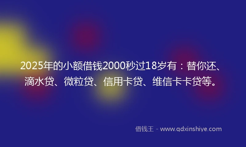 2025年的小额借钱2000秒过18岁有：替你还、滴水贷、微粒贷、信用卡贷、维信卡卡贷等。