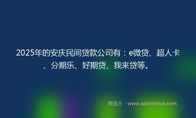 2025年的安庆民间贷款公司有：e微贷、超人卡、分期乐、好期贷、我来贷等。