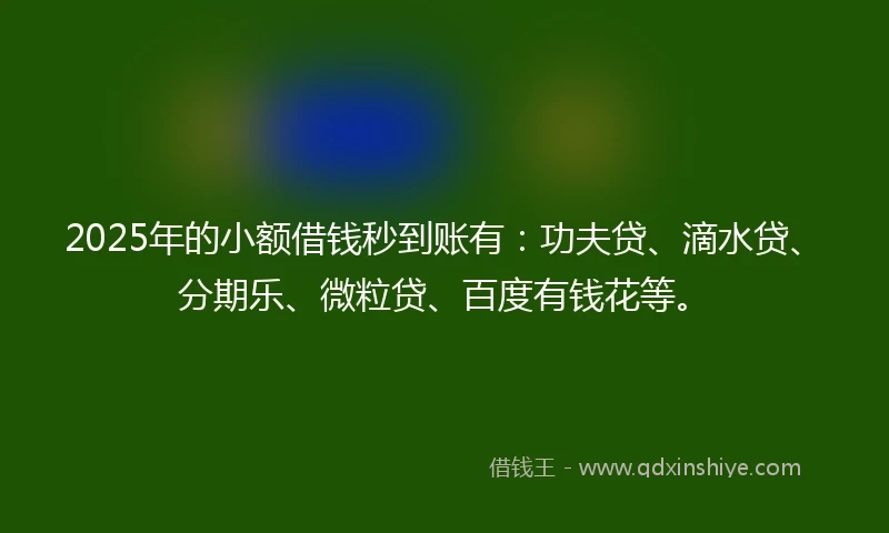 2025年的小额借钱秒到账有：功夫贷、滴水贷、分期乐、微粒贷、百度有钱花等。