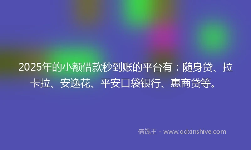2025年的小额借款秒到账的平台有：随身贷、拉卡拉、安逸花、平安口袋银行、惠商贷等。