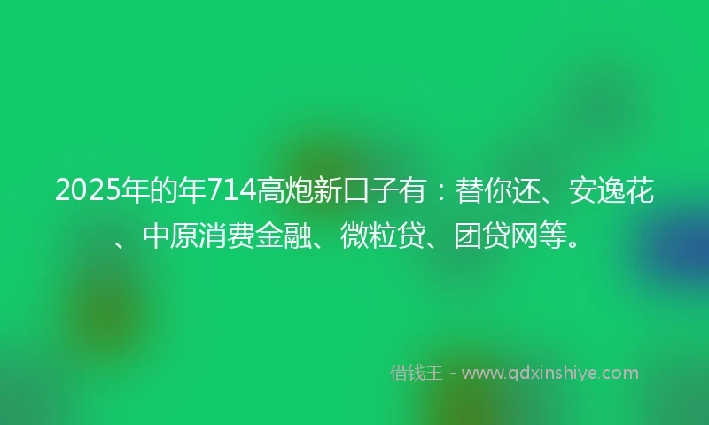 2025年的年714高炮新口子有：替你还、安逸花、中原消费金融、微粒贷、团贷网等。