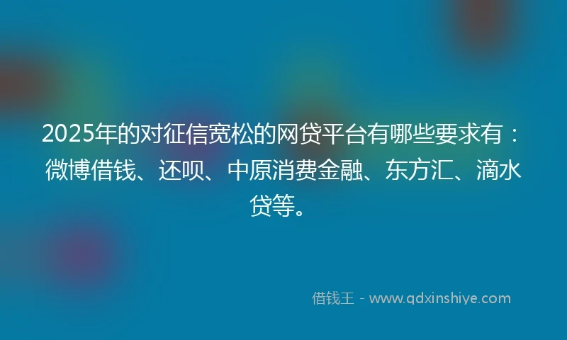2025年的对征信宽松的网贷平台有哪些要求有：微博借钱、还呗、中原消费金融、东方汇、滴水贷等。