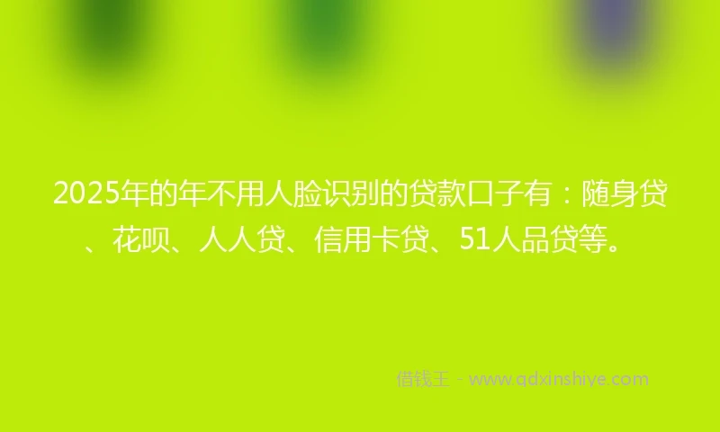 2025年的年不用人脸识别的贷款口子有：随身贷、花呗、人人贷、信用卡贷、51人品贷等。