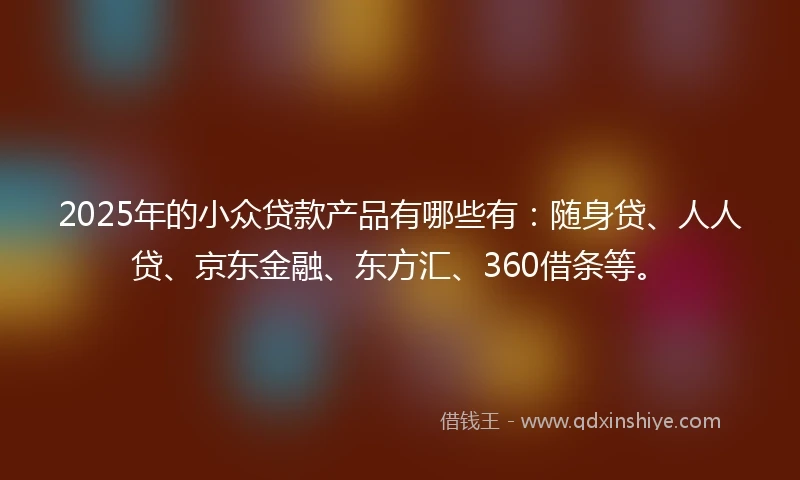 2025年的小众贷款产品有哪些有：随身贷、人人贷、京东金融、东方汇、360借条等。
