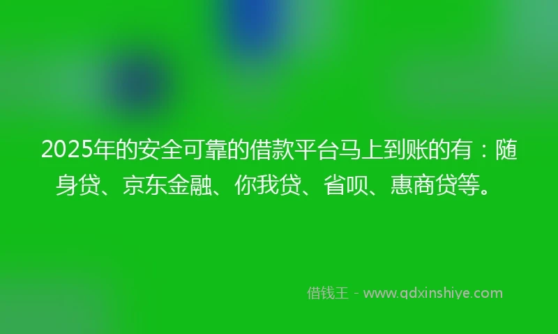 2025年的安全可靠的借款平台马上到账的有：随身贷、京东金融、你我贷、省呗、惠商贷等。