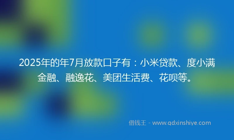 2025年的年7月放款口子有：小米贷款、度小满金融、融逸花、美团生活费、花呗等。