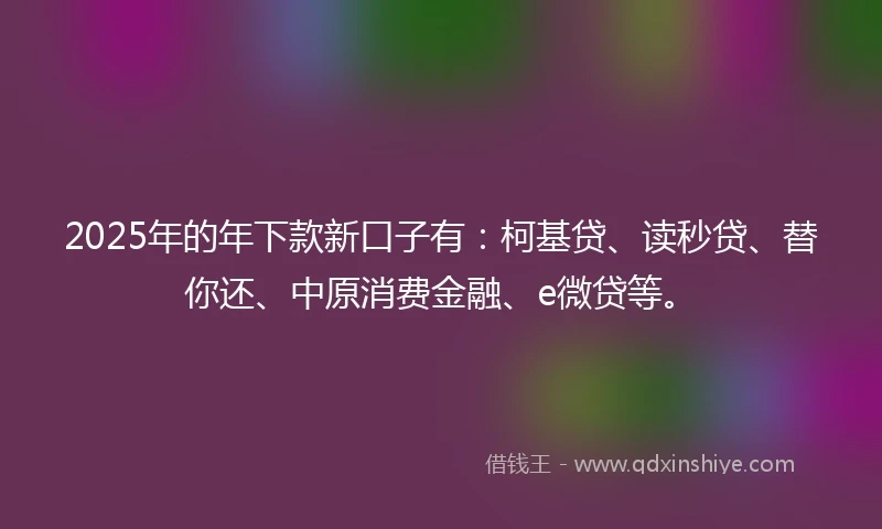 2025年的年下款新口子有：柯基贷、读秒贷、替你还、中原消费金融、e微贷等。