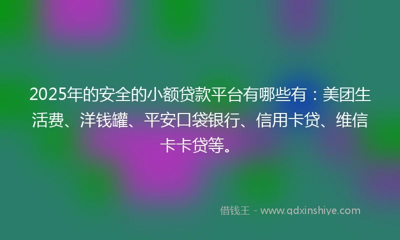 2025年的安全的小额贷款平台有哪些有：美团生活费、洋钱罐、平安口袋银行、信用卡贷、维信卡卡贷等。
