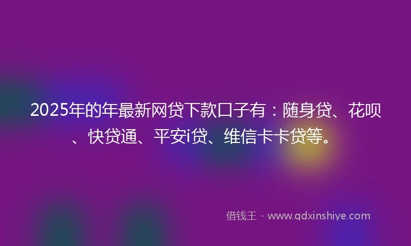 2025年的年最新网贷下款口子有：随身贷、花呗、快贷通、平安i贷、维信卡卡贷等。