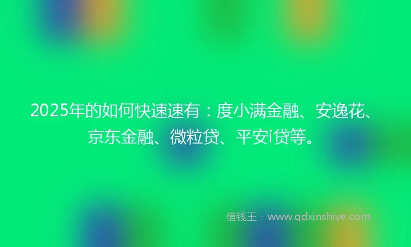 2025年的如何快速速有：度小满金融、安逸花、京东金融、微粒贷、平安i贷等。