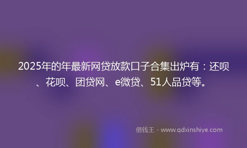 2025年的年最新网贷放款口子合集出炉有：还呗、花呗、团贷网、e微贷、51人品贷等。