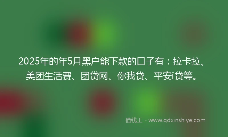 2025年的年5月黑户能下款的口子有：拉卡拉、美团生活费、团贷网、你我贷、平安i贷等。