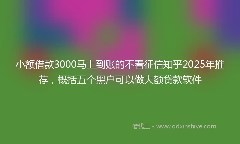 小额借款3000马上到账的不看征信知乎2025年推荐，概括五个黑户可以做大额贷款软件