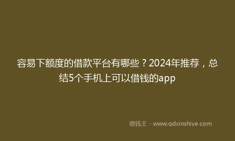 容易下额度的借款平台有哪些？2024年推荐，总结5个手机上可以借钱的app