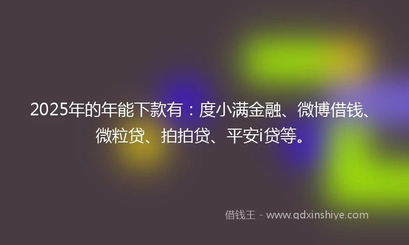 2025年的年能下款有：度小满金融、微博借钱、微粒贷、拍拍贷、平安i贷等。