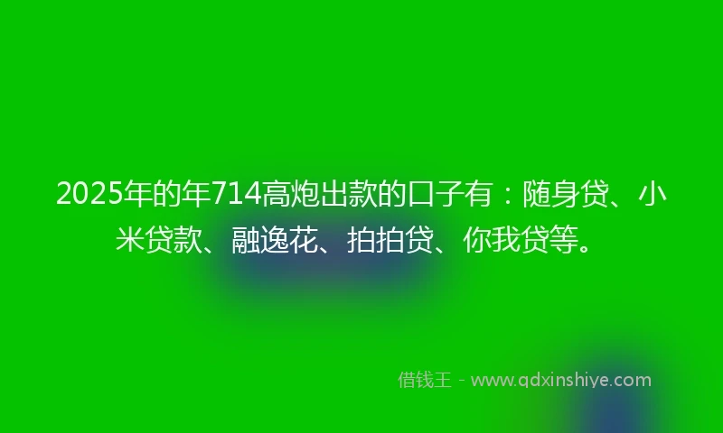 2025年的年714高炮出款的口子有：随身贷、小米贷款、融逸花、拍拍贷、你我贷等。