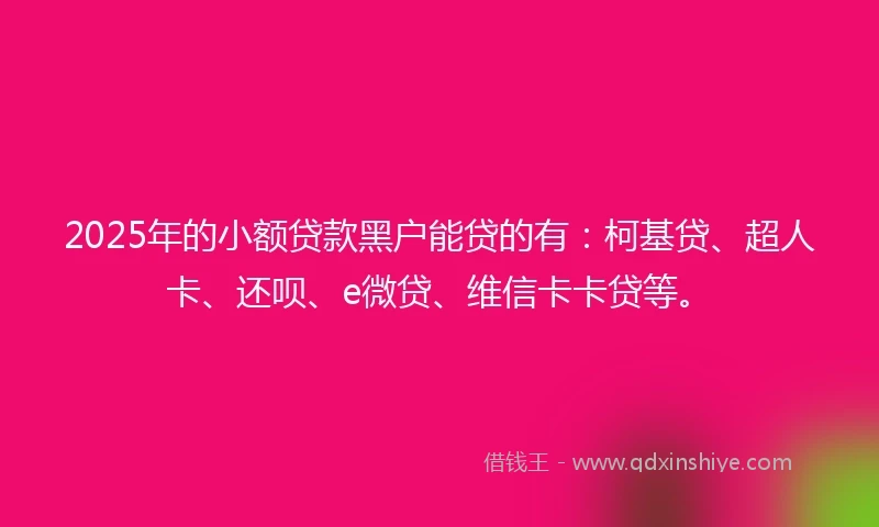 2025年的小额贷款黑户能贷的有：柯基贷、超人卡、还呗、e微贷、维信卡卡贷等。