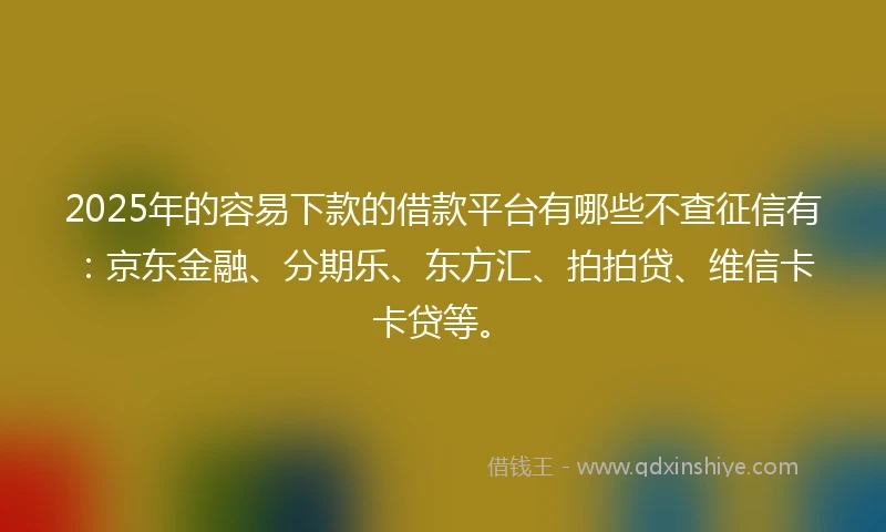 2025年的容易下款的借款平台有哪些不查征信有：京东金融、分期乐、东方汇、拍拍贷、维信卡卡贷等。