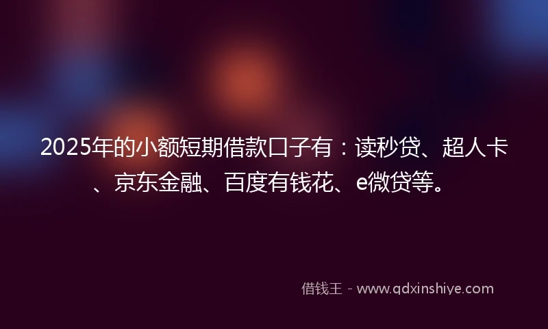 2025年的小额短期借款口子有：读秒贷、超人卡、京东金融、百度有钱花、e微贷等。