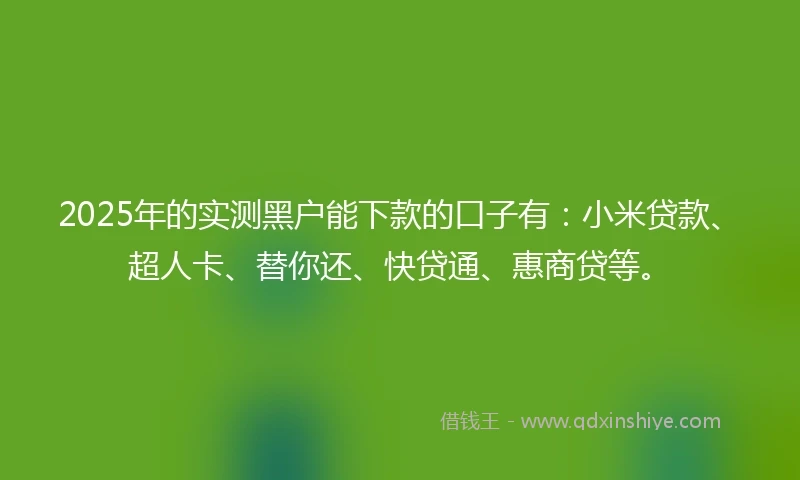 2025年的实测黑户能下款的口子有：小米贷款、超人卡、替你还、快贷通、惠商贷等。