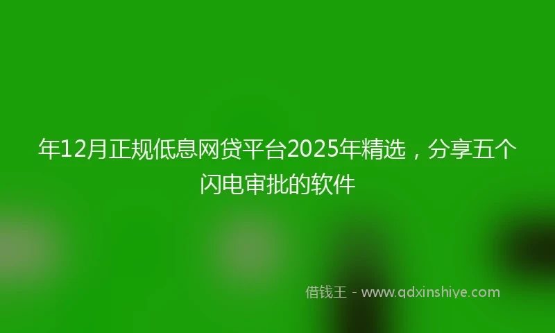 年12月正规低息网贷平台2025年精选，分享五个闪电审批的软件