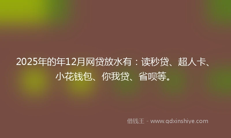 2025年的年12月网贷放水有：读秒贷、超人卡、小花钱包、你我贷、省呗等。