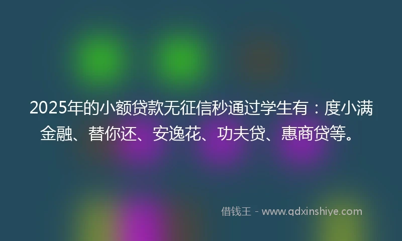 2025年的小额贷款无征信秒通过学生有：度小满金融、替你还、安逸花、功夫贷、惠商贷等。