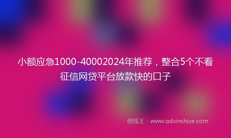 小额应急1000-40002024年推荐，整合5个不看征信网贷平台放款快的口子