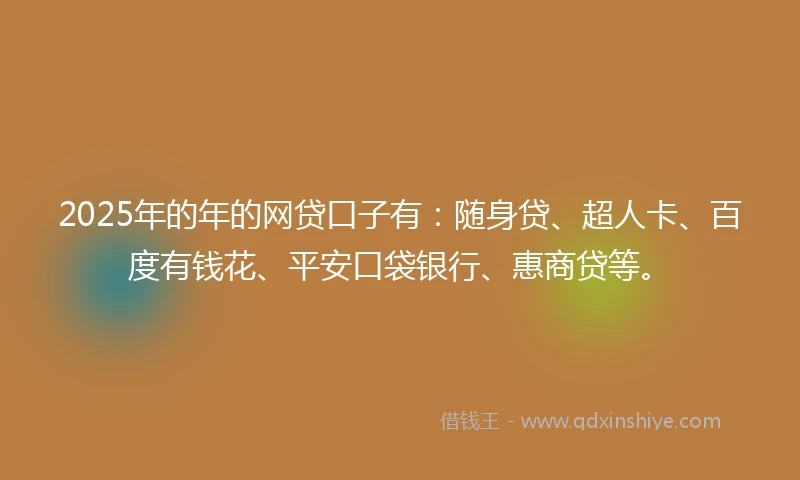 2025年的年的网贷口子有：随身贷、超人卡、百度有钱花、平安口袋银行、惠商贷等。
