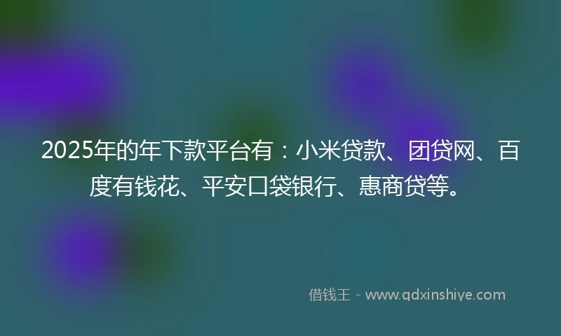 2025年的年下款平台有：小米贷款、团贷网、百度有钱花、平安口袋银行、惠商贷等。
